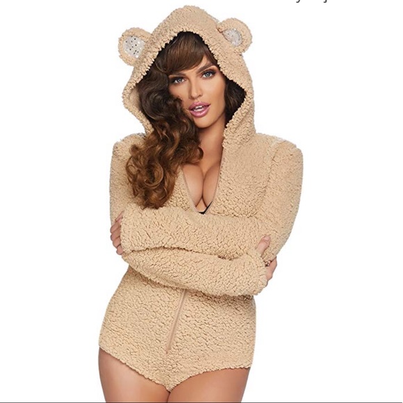 Teddy bear costume sexy furry soft bodysuit romper pajamas sexy lingerie fluffy - Picture 1 of 2